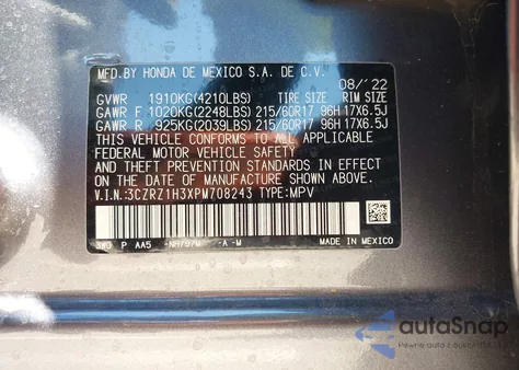 2023 Honda Hr-V 2Wd Lx z USA, uszkodzony, nr VIN 3CZRZ1H3XPM708243